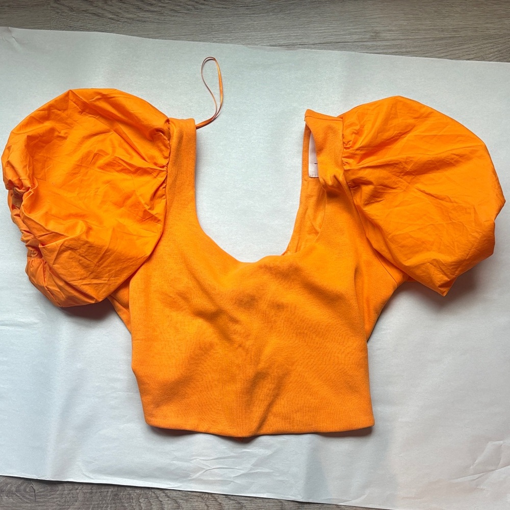 Anthropologie Bright Orange Puff Sleeve Blouse